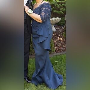 Cameron Blake Navy Blue Full Length Dress (Size 16 that fits like a 14)